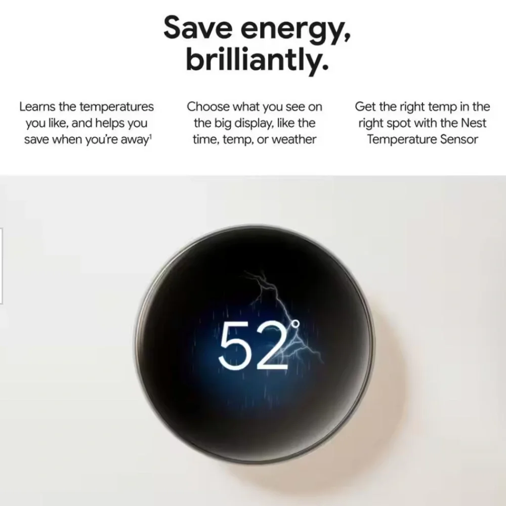 Google Nest Thermostat (Black) with Temperature Sensor